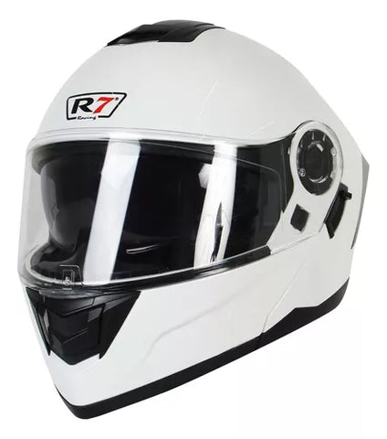 CASCO ABATIBLE R7 RACING ALFA DOBLE MICA DOT BLANCO