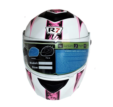 CASCO ABATIBLE R7 RACING MD-903 DOBLE MICA BCO/ROS