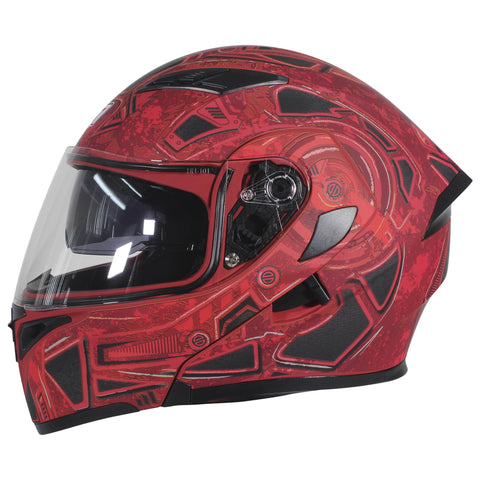 CASCO ABATIBLE R7 RACING UNSCARRED MILITAR DOBLE MICA DOT ROJ/NGO/MATE