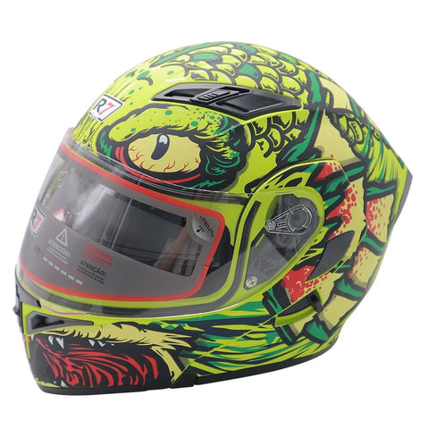 CASCO ABATIBLE R7 RACING UNSCARRED REPTIL DOBLE MICA DOT VDE/AMA/ROJ/MATE