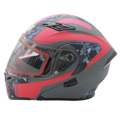 CASCO ABATIBLE R7 RACING UNSCARRED CARGO DOBLE MICA DOT GRS/ROJ/MATE
