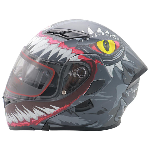 CASCO ABATIBLE R7 RACING UNSCARRED DIENTOIDE DOBLE MICA DOT GRS/ROJ/BCO/MATE