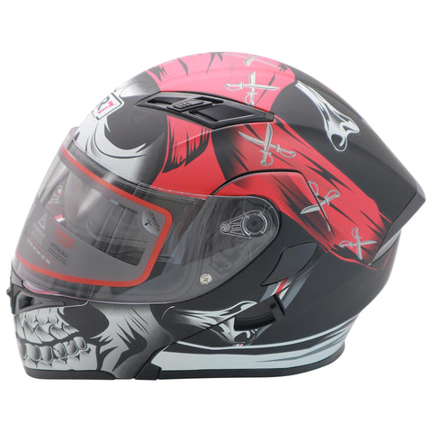CASCO ABATIBLE R7 RACING UNSCARRED PIRATA DOBLE MICA DOT NGO/ROJ/BCO/MATE