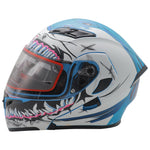 CASCO ABATIBLE R7 RACING UNSCARRED TIBURON DOBLE MICA DOT BCO/AZL/MATE