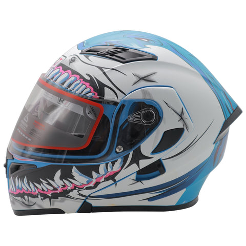 CASCO ABATIBLE R7 RACING UNSCARRED TIBURON DOBLE MICA DOT BCO/AZL/MATE