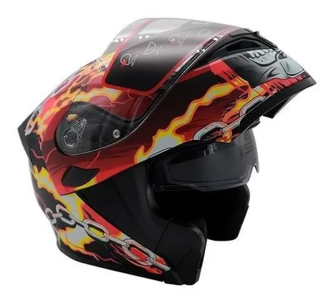R7 RACING UNSCARRED SKULL CHAIN DOBLE MICA DOT  ROJ/BCO/AMA/NGO/MATE