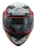 R7 RACING UNSCARRED SKULL CHAIN DOBLE MICA DOT  ROJ/BCO/AMA/NGO/MATE