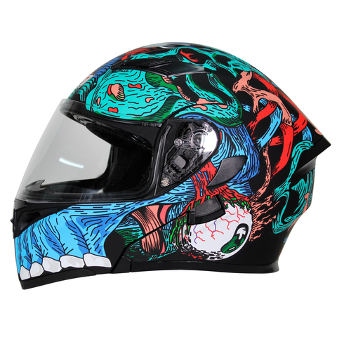 CASCO ABATIBLE R7 RACING UNSCARRED SESOS DOBLE MICA DOT  AQUA/ROJ/NGO/MATE